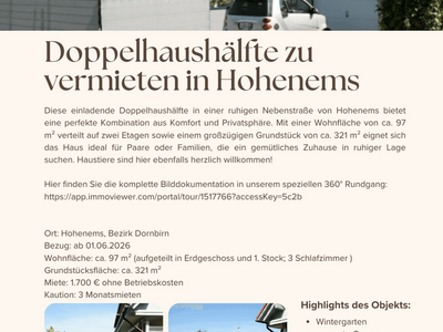 Haus provisionsfrei mieten in 6845 Hohenems