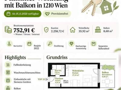 Mietwohnung provisionsfrei in 1210 Wien