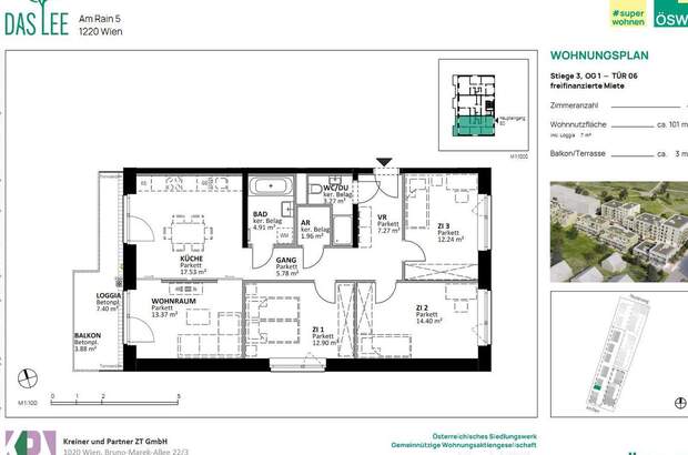 Wohnung mit Balkon mieten in 1220 Wien (Bild 1)